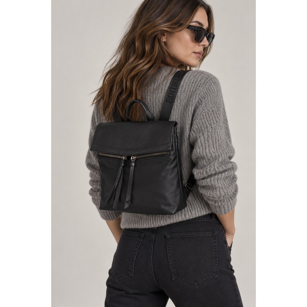 Botkier New York Black Faux Leather Nylon Convertible Trigger Backpack Purse